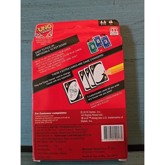 Mattel UNO Classic Card Game With Customizable Wild Cards Age 7+ 2-10 players - Picture 2 of 8